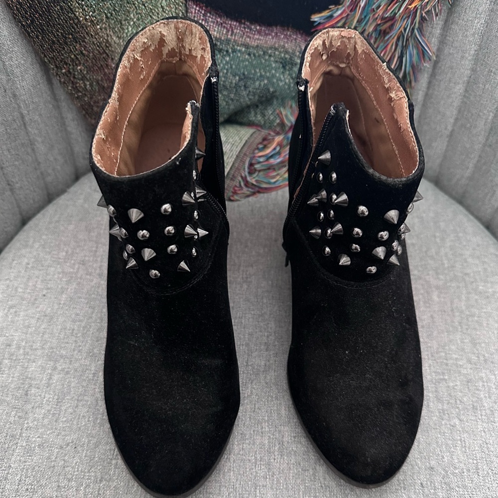 Black suede studded booties